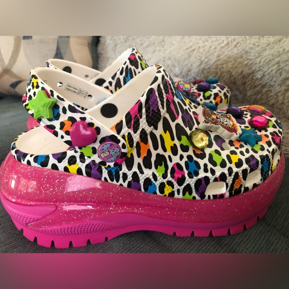 Lisa Frank Colorful Leopard Clogs with Pink Glitter Soles